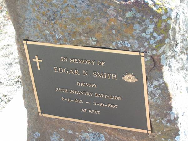 Edgar N. SMITH,  | 6-11-1912 - 3-10-1997;  | Meringandan cemetery, Rosalie Shire  | 