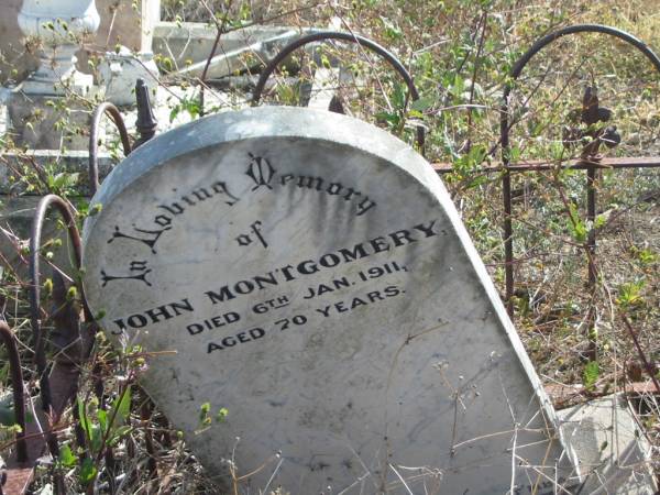 John MONTGOMERY,  | died 6 Jan 1911 aged 70 years;  | Meringandan cemetery, Rosalie Shire  | 