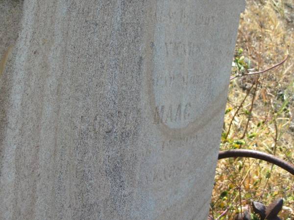 John MAAG,  | father,  | died ??? 1905  | Rosina MAAG,  | died March? 1919 aged 73? years;  | Meringandan cemetery, Rosalie Shire  | 