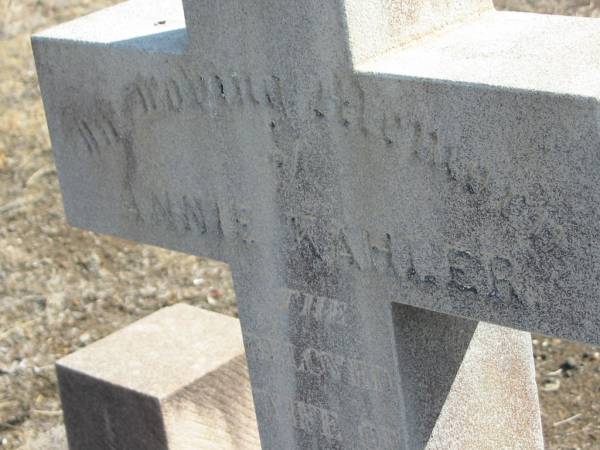 Annie KAHLER,  | wife of Fred KAHLER,  | died aged 18 years;  | Meringandan cemetery, Rosalie Shire  | 