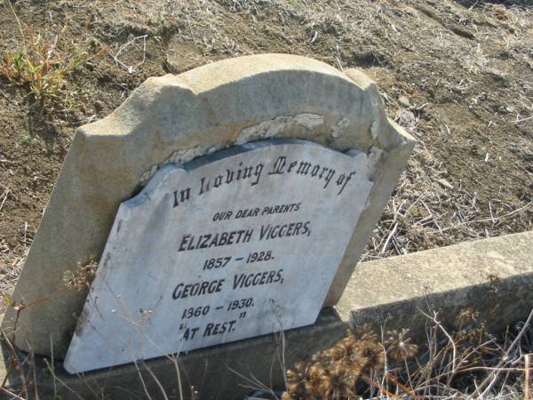 parents;  | Elizabeth VIGGERS,  | 1857 - 1928;  | George VIGGERS,  | 1860 - 1930;  | Meringandan cemetery, Rosalie Shire  | 