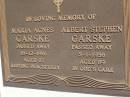 
Maria Agnes GARSKE,
died 16-12-1961 aged 87 years;
Albert Stephen GARSKE,
died 5-1-1956 aged 89 years;
Meringandan cemetery, Rosalie Shire

