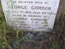 
Julia, wife of George GORDON,
died 1 July 1913 aged 68 years;
George GORDON, husband,
died 12 Feb 1916 aged 81 years 5 months;
Milbong General Cemetery, Boonah Shire


