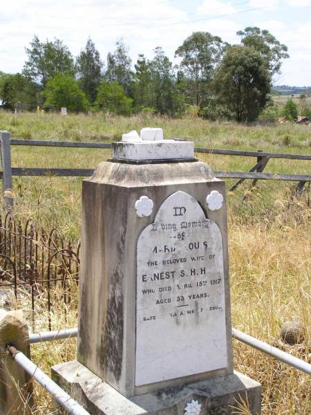 Maria Louise, wife of Ernest S.H. HOLZ,  | died 15 April 1917 aged 33 years;  | Milbong St Luke's Lutheran cemetery, Boonah Shire  | 