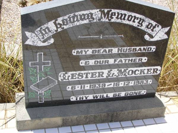 Lester L. MOCKER,  | husband father,  | 6-11-1939 - 16-12-1983;  | Milbong St Luke's Lutheran cemetery, Boonah Shire  | 