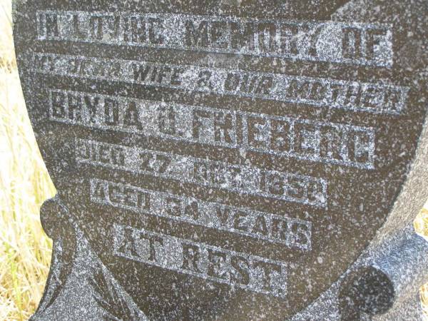 Bryda O. FRIEBERG,  | wife mother,  | died 27 Oct 1950 aged 34 years;  | Milbong St Luke's Lutheran cemetery, Boonah Shire  | 