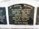 Bertha TRULOFF, wife mother, died 30 June 1969 aged 67 years; David H. TRULOFF, father, died 18 Oct 1990 aged 89 years; Minden Baptist, Esk Shire 