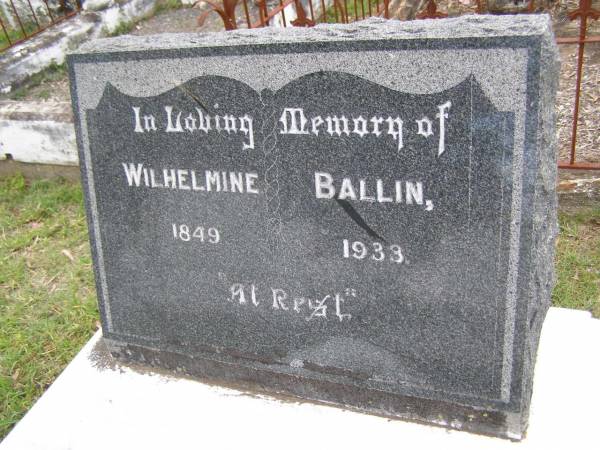 Wilhelmine BALLIN,  | 1849 - 1933;  | Minden Baptist, Esk Shire  | 