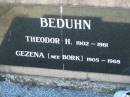 
Theodor H BEDUHN
1902 - 1961
Gezena BEDUHN (nee BORK)
1905 - 1968
Minden Zion Lutheran Church Cemetery
