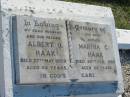 
Albert O HAAK
27 May 1959, aged 62
Martha C HAAK
29 Feb 1988, aged 89
Minden Zion Lutheran Church Cemetery
