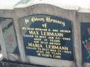 
Max LEHMANN
24 Jan 1980, aged 78
Maria LEHMANN
27 Mar 1993, aged 89
Minden Zion Lutheran Church Cemetery

