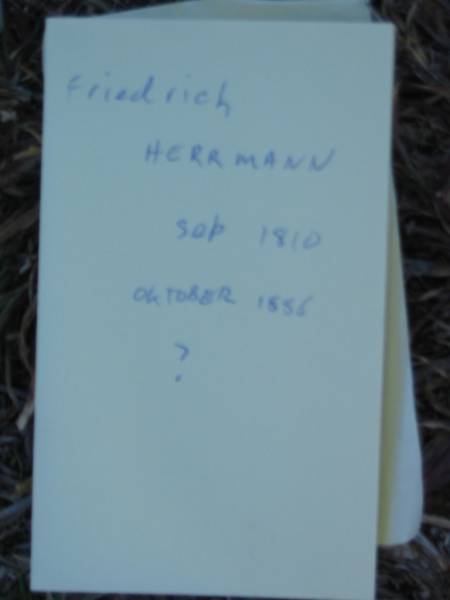 Friedrich HERRMAN  | b: ? Sep 1810, d: ? Oct 1885 (1886?)  | Minden Zion Lutheran Church Cemetery  | 