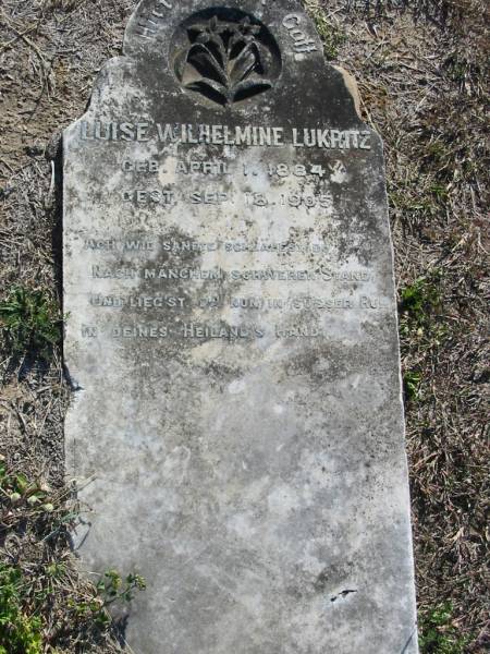 Luise Wilhelmine LUKRITZ  | b: 1 Apr 1884, d: 18 Sep 1905  | Minden Zion Lutheran Church Cemetery  | 