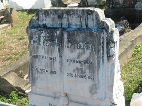Emilie BEDUHN  | b: 22 Sep 1843, d: 4 May 1919  | C W F BEDUHN  | b: 2 May 1841, d: 3 Apr 1926  | Minden Zion Lutheran Church Cemetery  | 