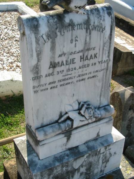 Amalie HAAK  | 3 Aug 1924 aged 58  | Minden Zion Lutheran Church Cemetery  | 
