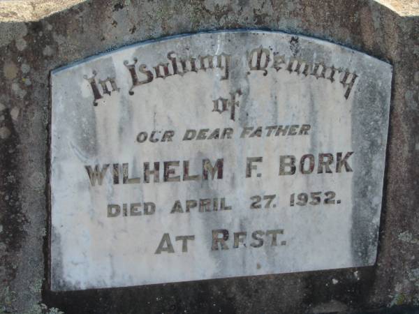 Wilhelm F BORK  | 27 Apr 1952  | Minden Zion Lutheran Church Cemetery  | 