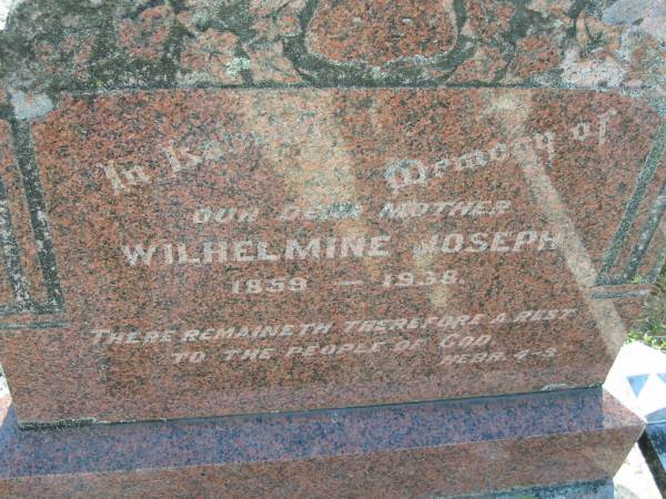Wilhelmine JOSEPH  | b: 1859, d: 1938  | Minden Zion Lutheran Church Cemetery  | 