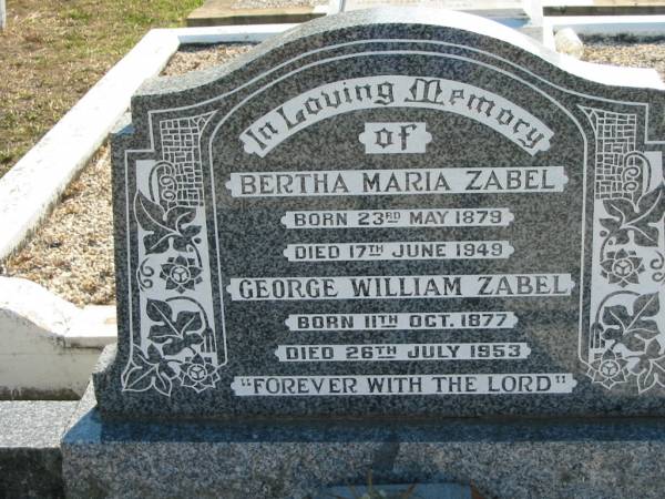 Bertha Maria ZABEL  | b: 23 May 1879, d: 17 Jun 1949  | George William ZABEL  | b: 11 Oct 1877, b: 26 Jul 1953  | Minden Zion Lutheran Church Cemetery  | 