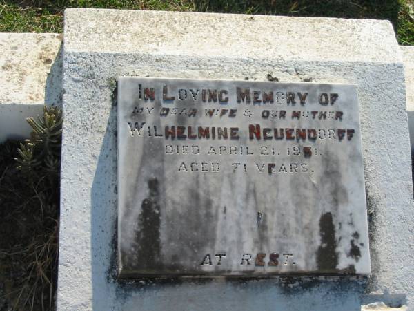 Wilhelmine NEUENDORFF  | 21 Apr 1951, aged 71  | Minden Zion Lutheran Church Cemetery  | 