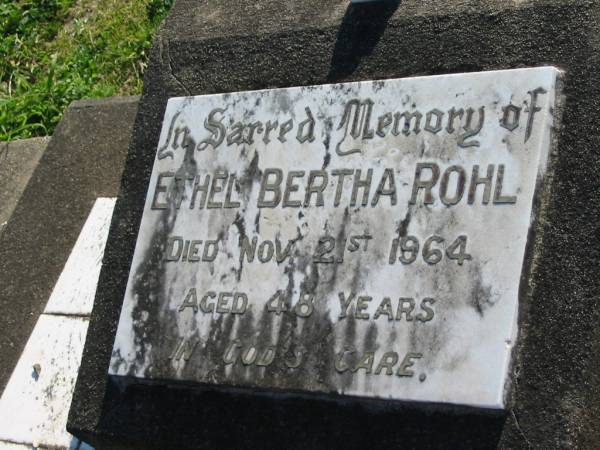 Ethel Bertha ROHL  | 21 Nov 1964, aged 48  | Minden Zion Lutheran Church Cemetery  | 