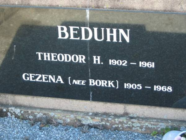 Theodor H BEDUHN  | 1902 - 1961  | Gezena BEDUHN (nee BORK)  | 1905 - 1968  | Minden Zion Lutheran Church Cemetery  | 