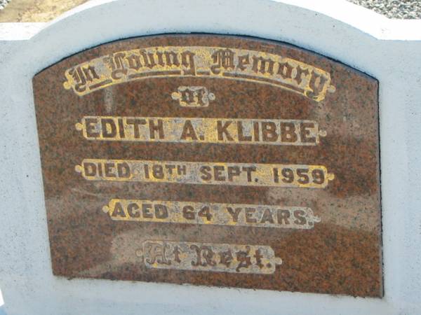 Edith A KLIBBE  | 18 Sep 1959, aged 64  | Minden Zion Lutheran Church Cemetery  | 