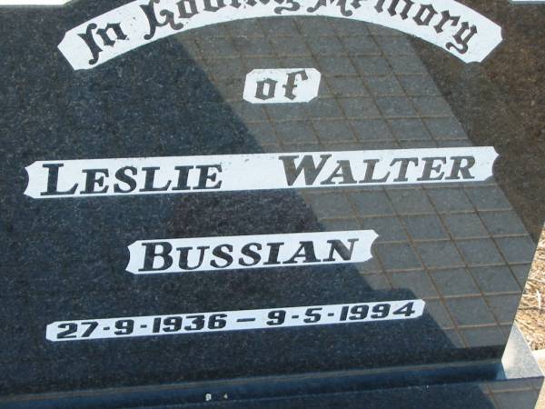 Leslie Walter BUSSIAN  | b: 27 Sep 1936, d: 9 May 1994  | Minden Zion Lutheran Church Cemetery  | 