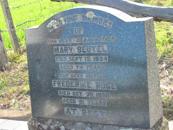 (grandmother) Mary BEUTEL, died 15 Sep 1894 aged 74  | (mother) Frederike ROSE, died 30 Oct 1958 aged 91  | Minden/Coolana - St Johns Lutheran  | 