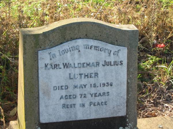 Karl Waldemar Julius LUTHER  | died May 15 1936 aged 72  | Minden/Coolana - St Johns Lutheran  | 