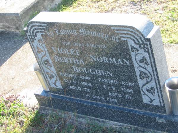 Violet Bertha BOUGHEN  | 12 Sep 1989 aged 72  | Norman BOUGHEN  | 6 Sep 1996 aged 91  | Minden/Coolana - St Johns Lutheran  | 