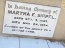 
Martha E. SIPPEL,
born 4 Oct 1933 died 24 May 1934;
St Johns Evangelical Lutheran Church, Minden, Esk Shire
