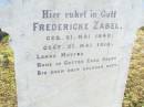 
Ludwig Ferdinand ZABEL, father,
born 18 Nov 1843 died 5 Nov 1913;
Fredericke ZABEL, mother,
born 21 May 1849 died 21 May 1915;
Ludwig & Friedericke arrived 3-11-1870,
reunion 2-11-1985;
St Johns Evangelical Lutheran Church, Minden, Esk Shire
