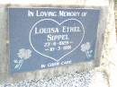 
Louisa Ethel SIPPEL,
27-6-1929 - 10-3-1991;
St Johns Evangelical Lutheran Church, Minden, Esk Shire
