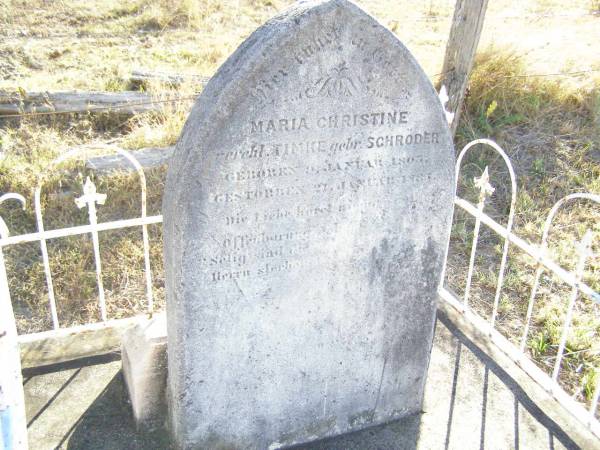 Maria Christine TIMKE (nee SCHRODER),  | born 9 Jan 1803 died 21 Jan 1884?;  | St Johns Evangelical Lutheran Church, Minden, Esk Shire  | 