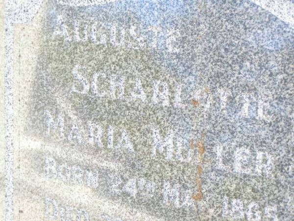 Auguste Scharlotte Maria MULLER,  | born 24 May 1865 died 29 Aug 1932;  | St Johns Evangelical Lutheran Church, Minden, Esk Shire  | 