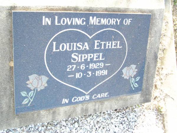 Louisa Ethel SIPPEL,  | 27-6-1929 - 10-3-1991;  | St Johns Evangelical Lutheran Church, Minden, Esk Shire  | 