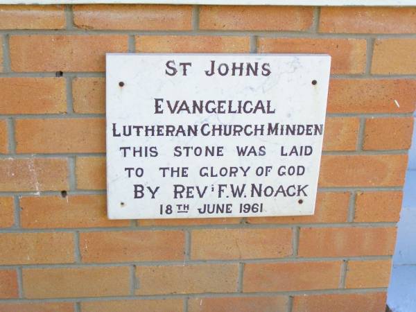 Rev F.W. NOACK;  | St Johns Evangelical Lutheran Church, Minden, Esk Shir  | 