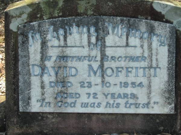 David Moffitt  | 23-10-1954  | 72 yrs  |   | Moggill Historic cemetery (Brisbane)  | 
