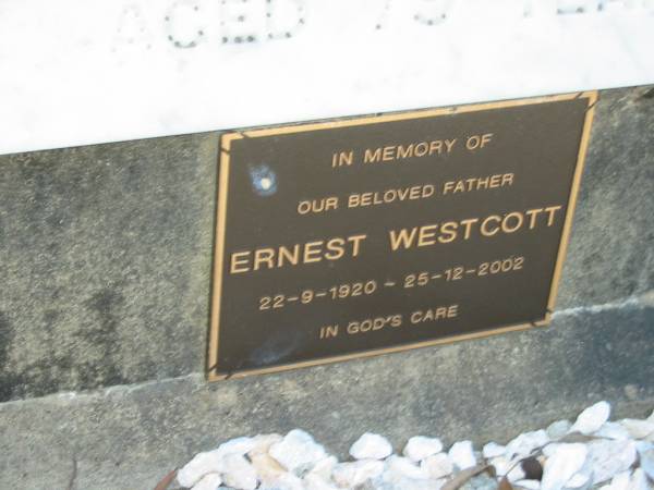 Herbert E Westcott  | 18 Dec 1959  | aged 79  |   | Ernest Westcott  | 22-9-1920 to 25-12-2002  |   | Moggill Historic cemetery (Brisbane)  | 