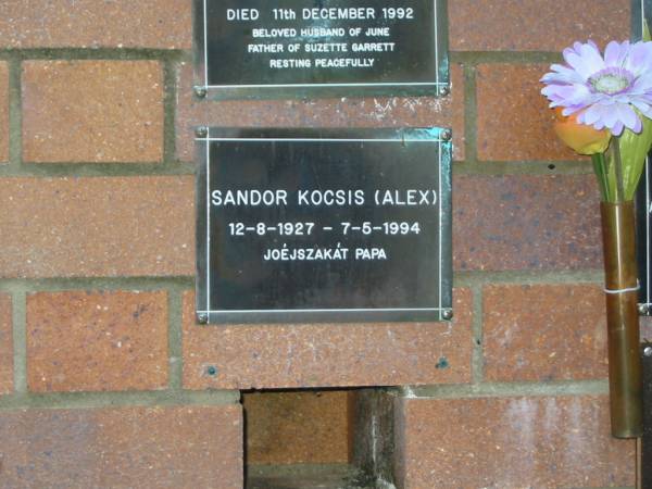Sandor (Alex) KOCSIS,  | 12-8-1927 - 7-5-1994;  | Mooloolah cemetery, City of Caloundra  |   | 