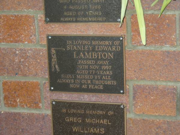 Stanley Edward LAMBTON,  | died 29 Nov 1997 aged 77 years;  | Mooloolah cemetery, City of Caloundra  |   | 
