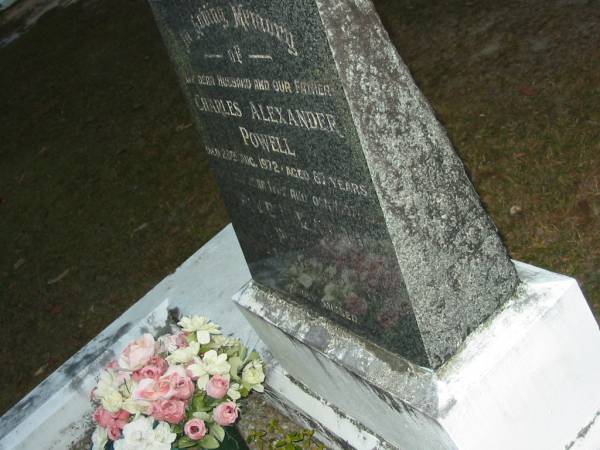 Charles Alexander POWELL,  | husband father,  | died 28 Aug 1972 aged 87 years;  | Grace Elizabeth POWELL,  | died 20? ???? 1979? aged 91? years;  | Mooloolah cemetery, City of Caloundra  |   | 