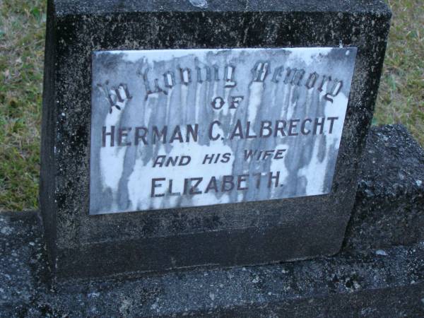 Herman C. ALBRECHT;  | Elizabeth,  | wife;  | Mooloolah cemetery, City of Caloundra  |   | 