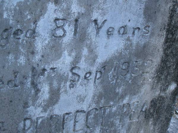 Rhoda KING,  | died 1 Sept 1932 aged 81 years;  | Mooloolah cemetery, City of Caloundra  |   | 