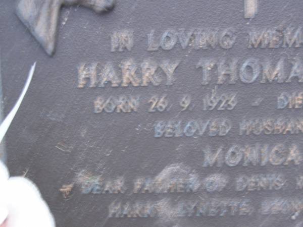 Henry Thomas STEER,  | born 26-9-1923,  | died 18-8-1986,  | husband of Monica,  | father of Denis, Mary, Carmel, Harry, Lynette,  | Leonard & Tony;  | Mooloolah cemetery, City of Caloundra  |   | 