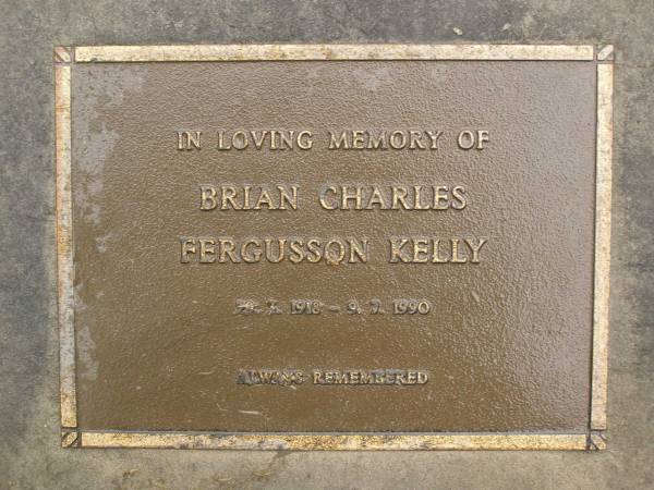 Brian Charles Fergusson KELLY,  | 29-3?-1918 - 9-7-1990;  | Mooloolah cemetery, City of Caloundra  |   | 