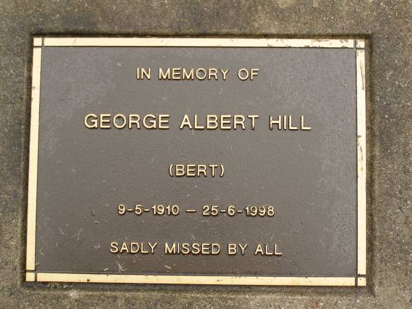 George Albert (Bert) HILL,  | 9-5-1910 - 25-6-1998;  | Mooloolah cemetery, City of Caloundra  | 