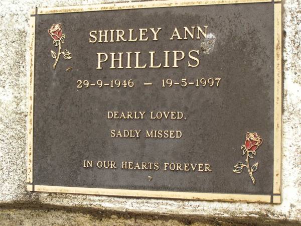 Shirley Ann PHILLIPS,  | 29-9-1946 - 19-5-1997;  | Mooloolah cemetery, City of Caloundra  | 