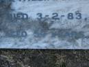 
George William BISMARK,
son brother,
died 3-2-83 aged 54 years;
Mooloolah cemetery, City of Caloundra

