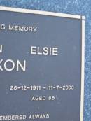 Stanley John DIXON, 4-8-1918 - 9-3-1978 aged 59 years; Elsie DIXON, 26-12-1911 - 11-7-2000 aged 88 years; Mooloolah cemetery, City of Caloundra  